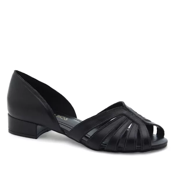 Peep Toe Baixa Couro Lagrasse Preta - REGINA RIOS
