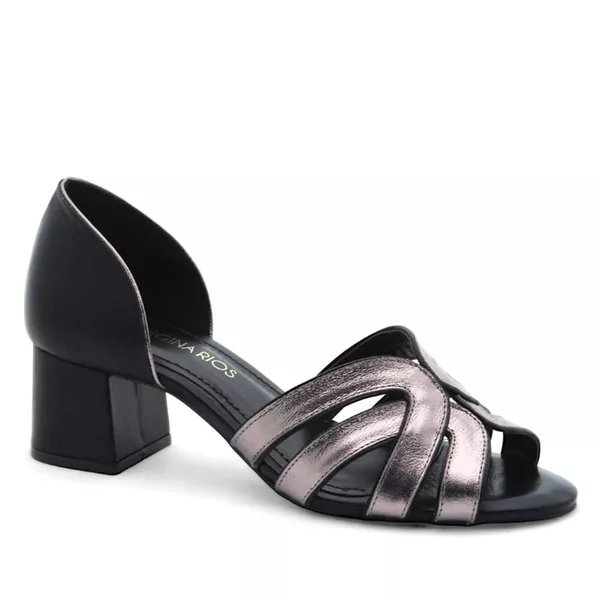 Peep Toe Média Couro Limoux Preta e Onix - REGINA RIOS