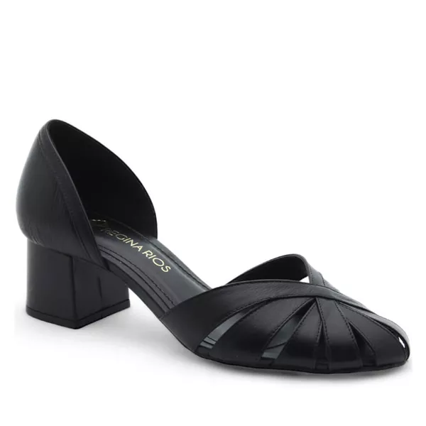 Scarpin Salto Médio Couro Venasque Preto - REGINA RIOS