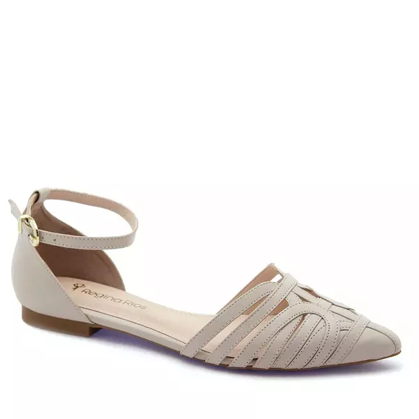 Sapatilha Bico Fino Couro Eze Off White - REGINA RIOS