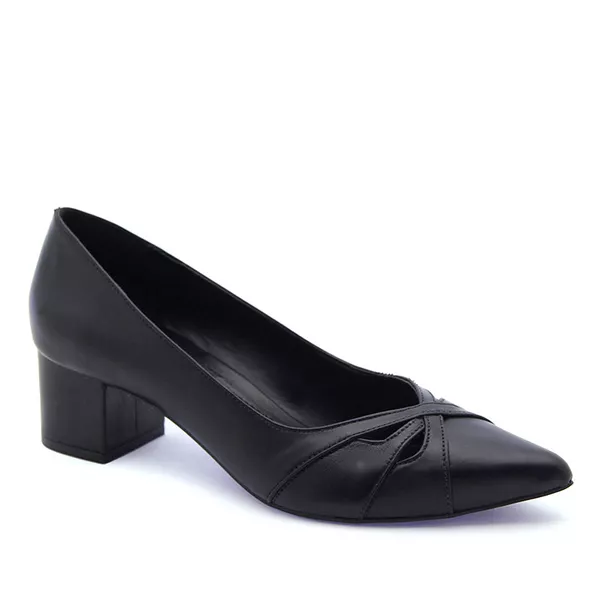Scarpin Salto Médio Couro Vicenza Preto - REGINA RIOS