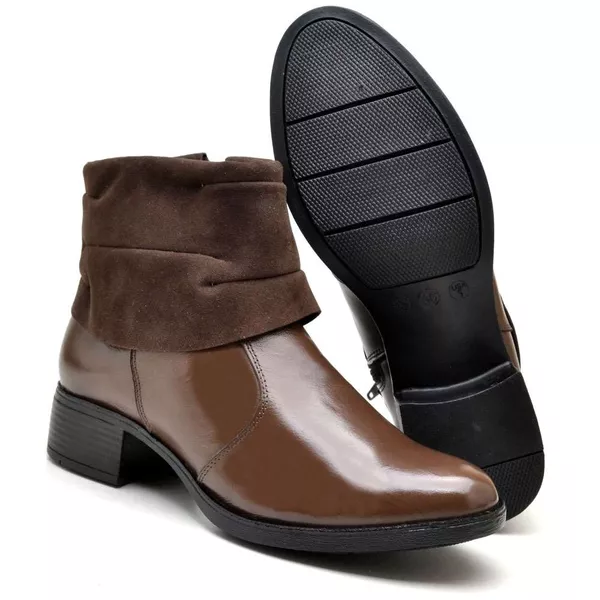 Bota Feminina Cano Baixo Couro Polaina Café