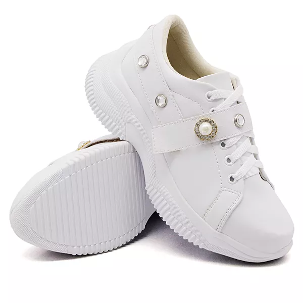 Tênis Casual Chuncky Pérola Branco Sola Tratorada DKShoes