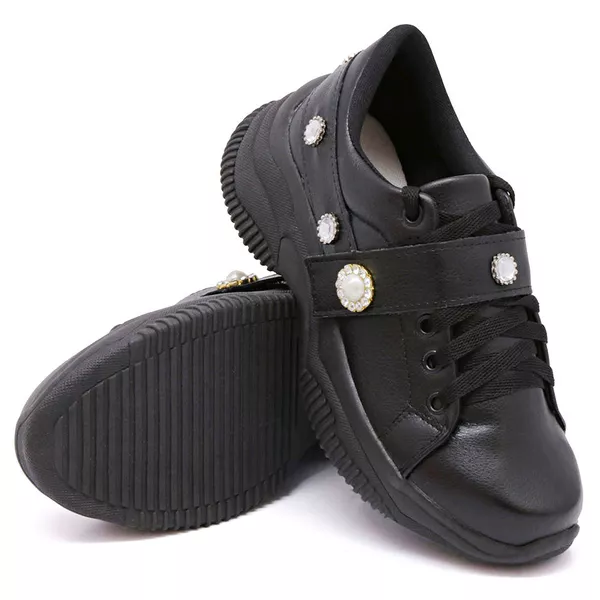 Tênis Casual Chuncky Pérola Preto Sola Preta KCShoes