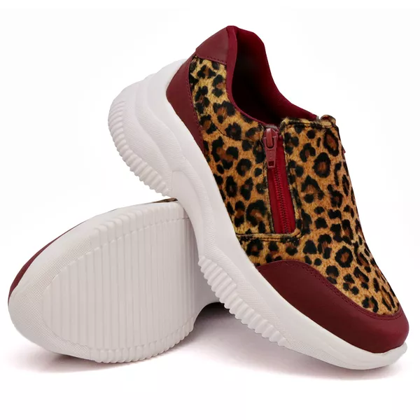 Tênis Casual Chuncky Zíper Onça Marsala Sola Tratorada KCShoes
