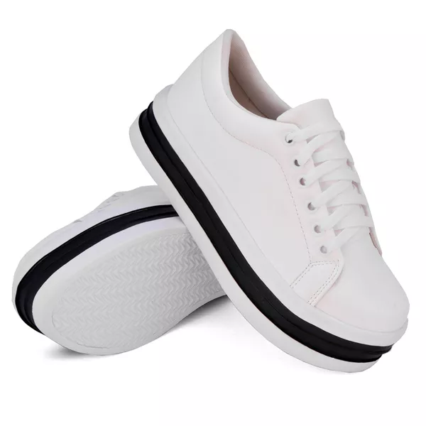 Tênis Casual Siena Branco Sola Alta Preto DKShoes