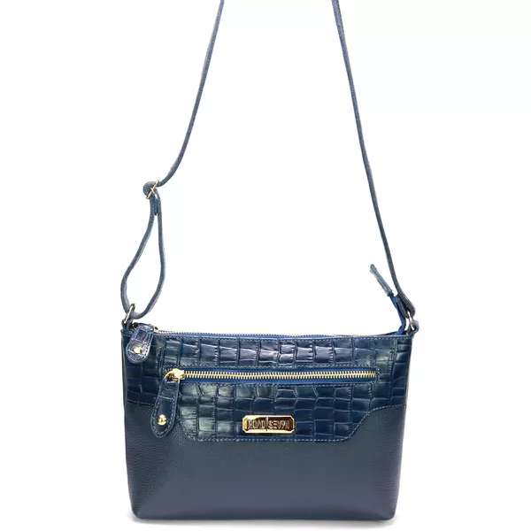 Bolsa Feminina Couro Legitimo Alça Transversal Pequena Azul