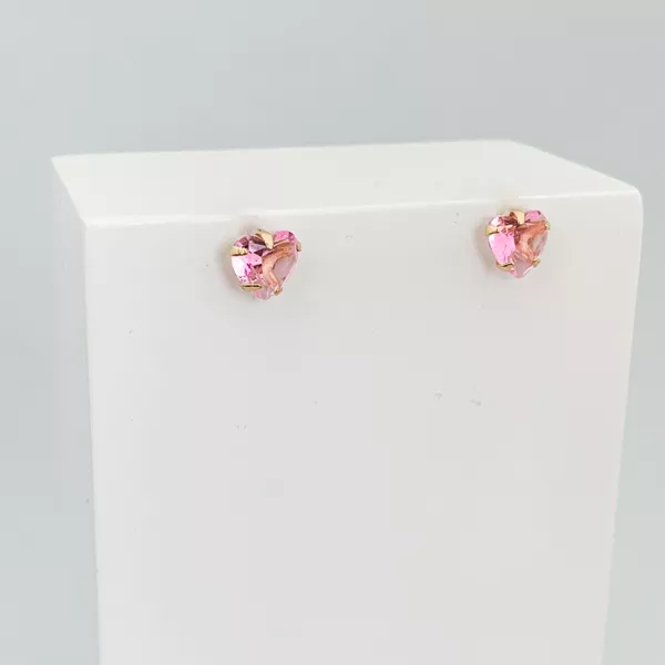 Brinco Coração Zirconia Rosa Banhado a Ouro 18k