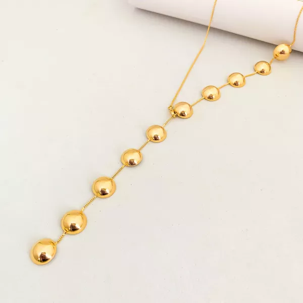 Colar Gravata Meia Bola Banhado a Ouro 18k 