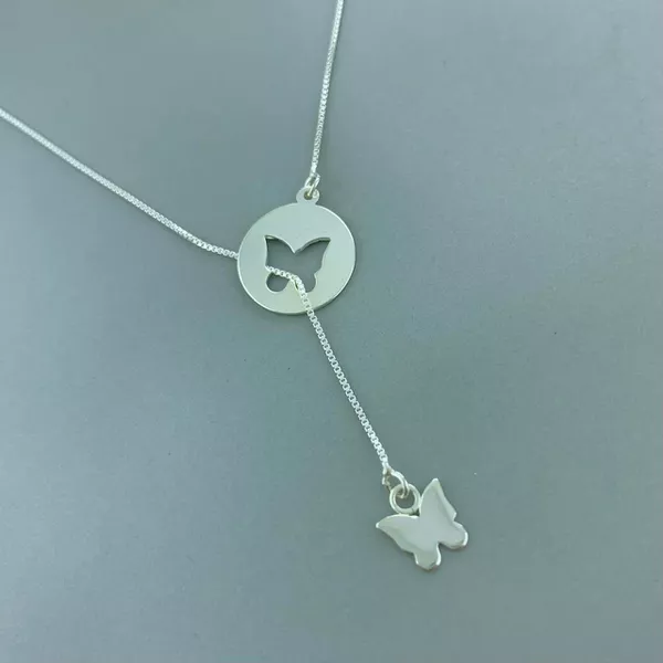Colar Gravatinha com Borboleta Prata 925