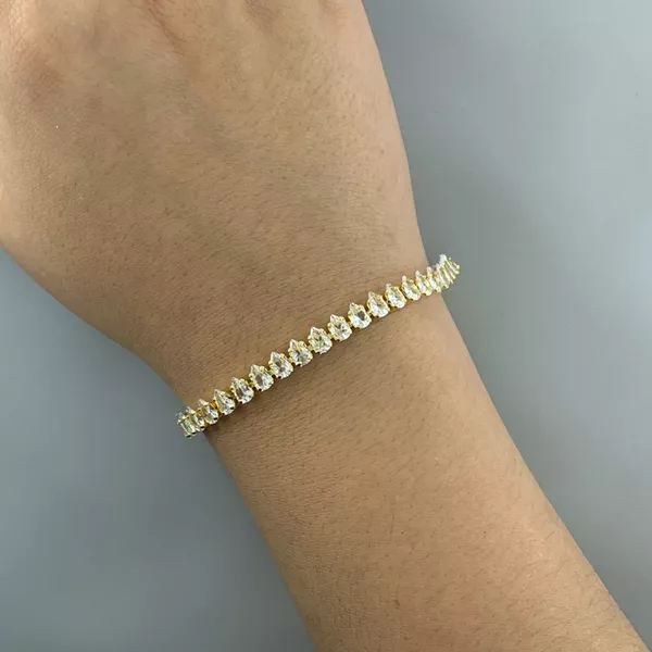 Pulseira Riveira Zirconia Branca Com Extensor Semijoia Banho a Ouro 18k
