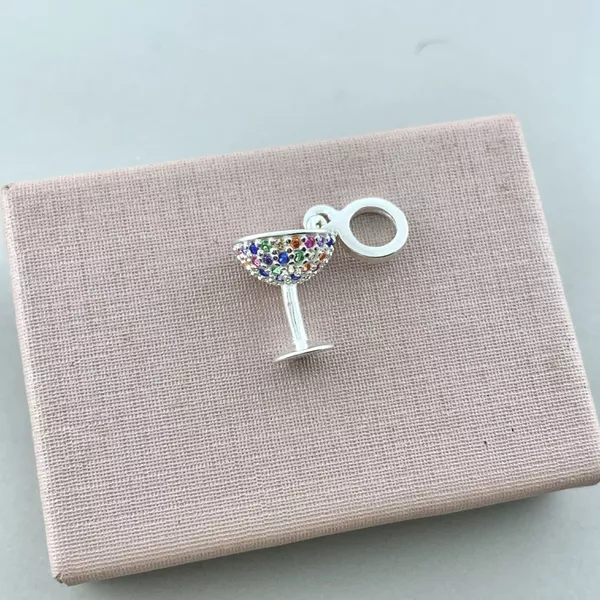 Berloque Taça com Zirconia Colorida Prata 925