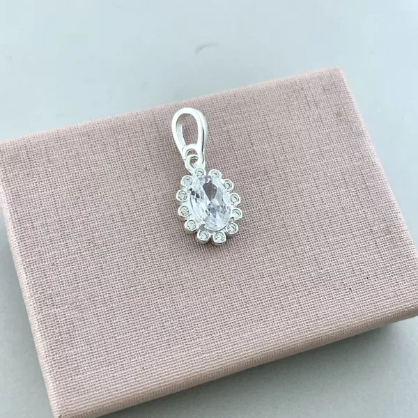 Pingente Oval Zirconia Cristal Prata 925