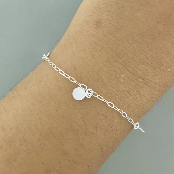 Pulseira 5 Pingentes Medalhas Lisas 1,6gr Prata 925