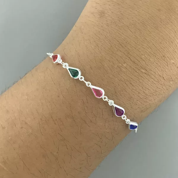 Pulseira 5 Gotas com Zirconia Colorida 1,4gr Prata 925