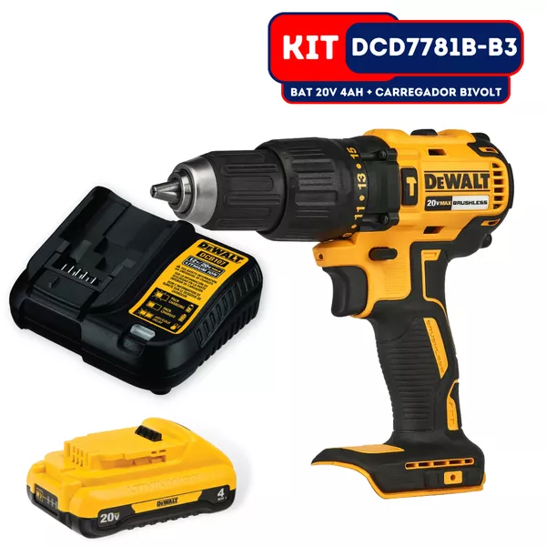 Parafusadeira DEWALT DCD7781B 20V XR + Bateria 4Ah + Carreg. | RR