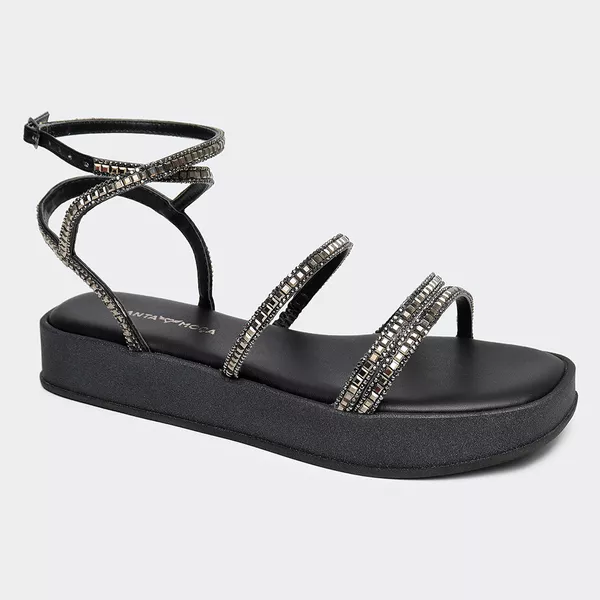 Sandália Flatform Alanis Preta Santa Moça