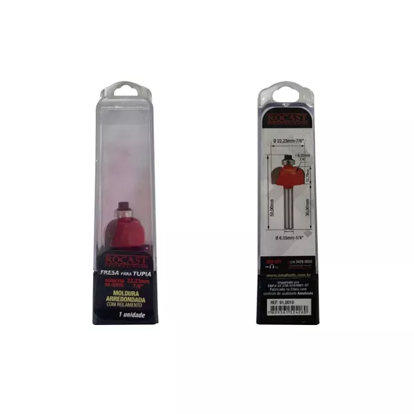 Fresa Quebra Canto para Tupia de Moldura Arredondada com Rolamento 7/8'' x 1/4'' 910010 ROCAST