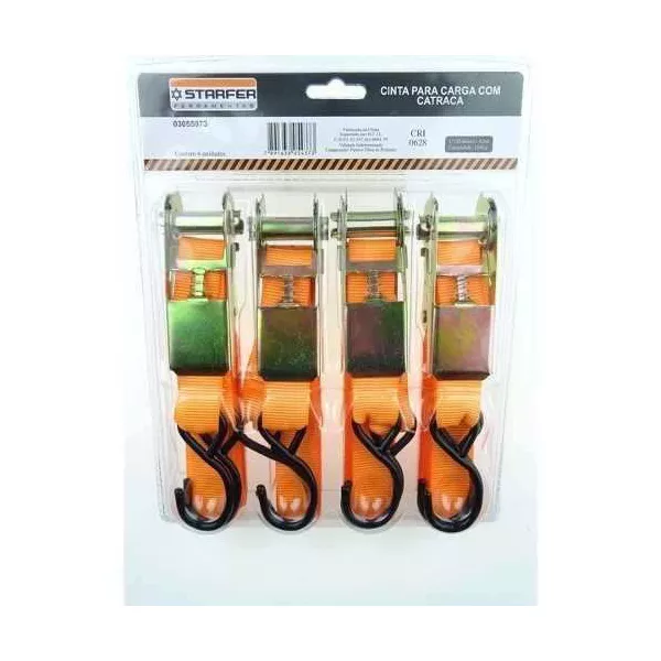 Cinta De Amarração C/ Catraca 25mm X 4,50 Mts - Kit Com 4 Peças 
