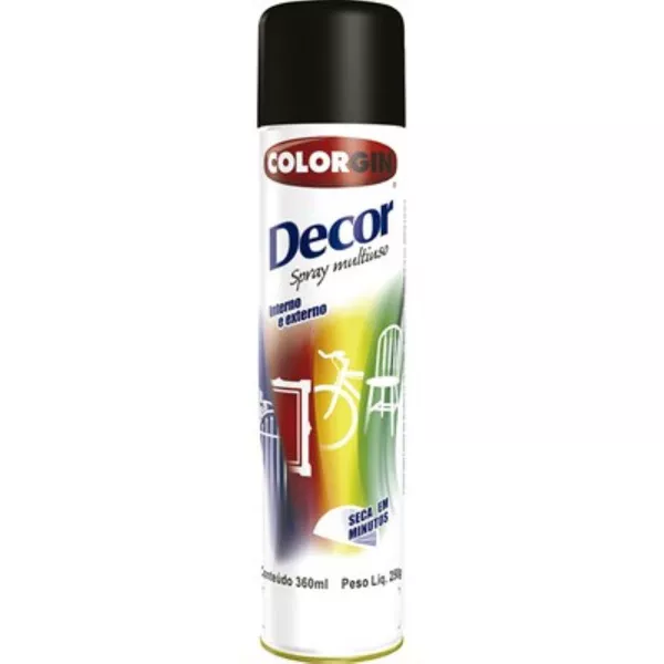 Tinta Spray Preto Fosco 360ml 8711 Decor Colorgin 