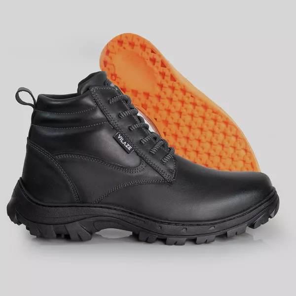 Bota Coturno Masculina Adventure Em Couro Legitímo Preta 2996