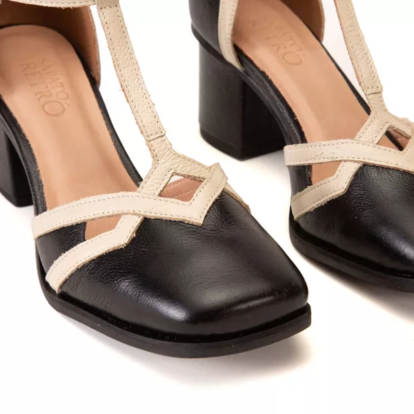 Sapato Boneca - Preto e Off White - VIVER