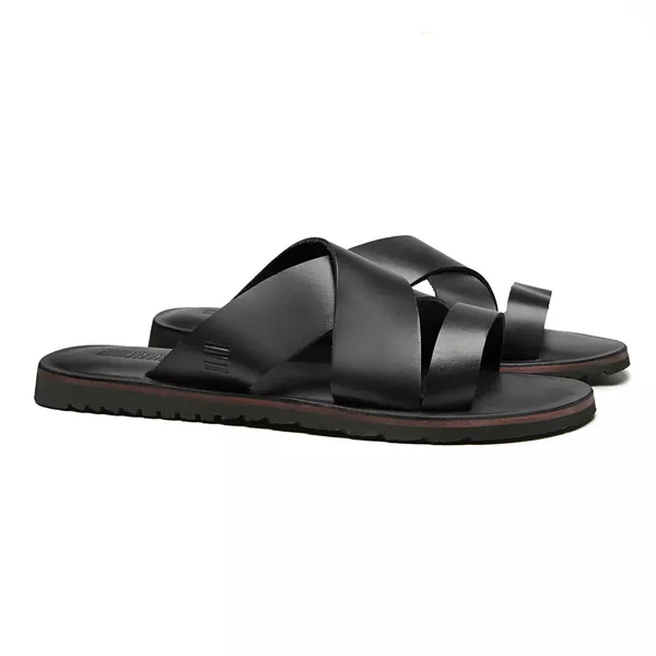 SANDÁLIA MASCULINA CASUAL EM COURO PRETO - 0043 11... - SERGIO`S