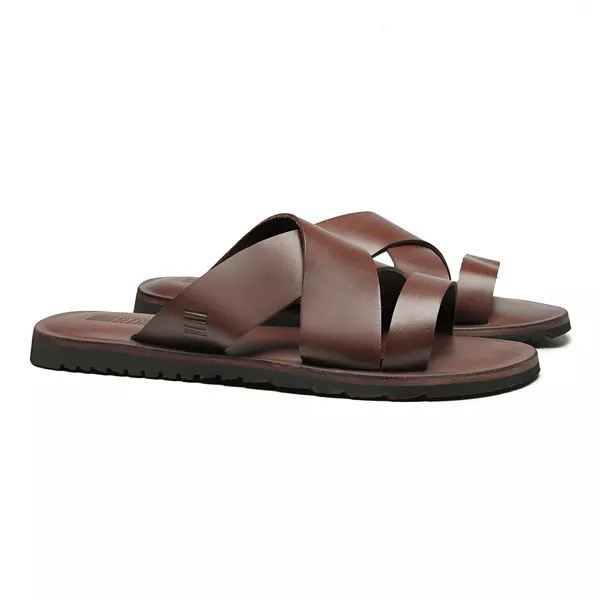 SANDÁLIA MASCULINA CASUAL EM COURO MARROM - 0043 1... - SERGIO`S