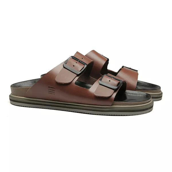 SANDÁLIA MASCULINA CASUAL EM COURO MARROM - 0043 1... - SERGIO`S