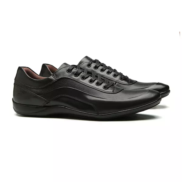 SAPATÊNIS MASCULINO CASUAL EM COURO PRETO COM CONF... - SERGIO`S