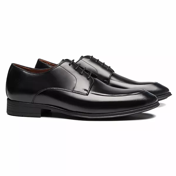 SAPATO DERBY MASCULINO SOCIAL EM COURO PRETO COM C... - SERGIO`S