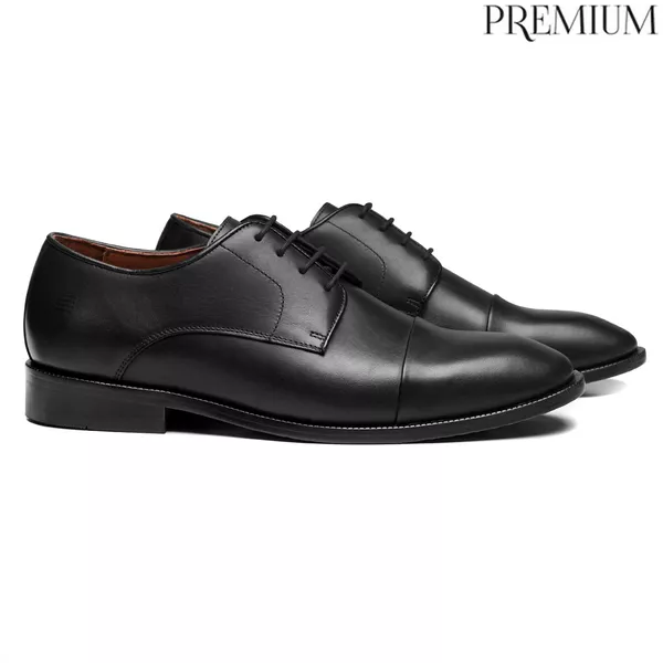 SAPATO DERBY MASCULINO SOCIAL EM COURO PRETO COM C... - SERGIO`S