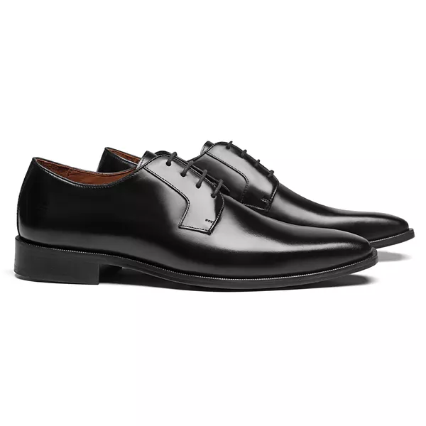 SAPATO DERBY MASCULINO SOCIAL EM COURO PRETO COM C... - SERGIO`S