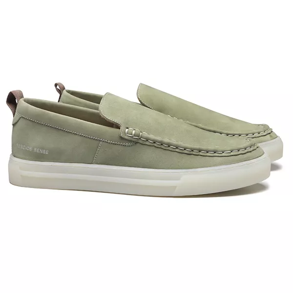  SAPATO MOCASSIM MASCULINO CASUAL EM COURO VERDE C... - SERGIO`S
