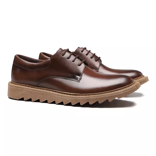 SAPATO DERBY MASCULINO CASUAL EM COURO MARROM - 01... - SERGIO`S