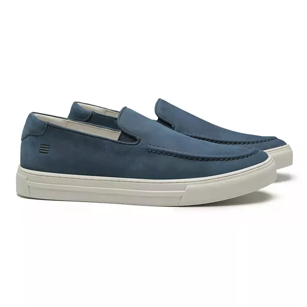 SAPATO MOCASSIM MASCULINO CASUAL EM COURO AZUL COM... - SERGIO`S