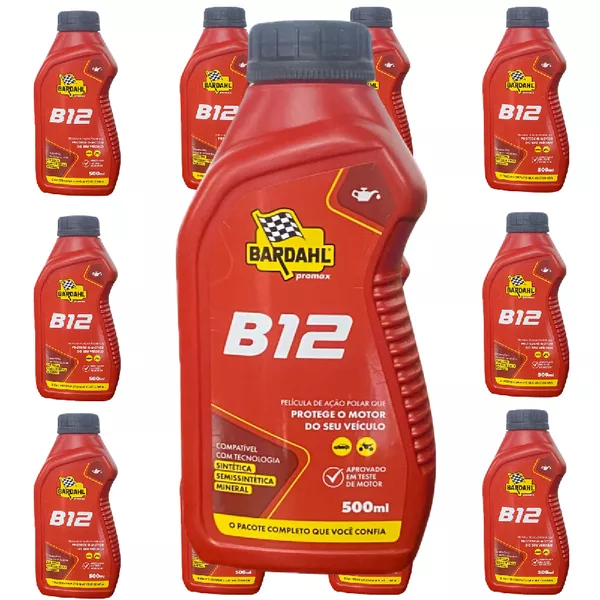 Kit 12 Aditivos para Óleo Motor Carros Bardahl B12 Plus Gasolina Álcool GNV 500ml