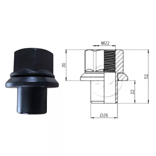 Porca de Roda Tras. 22mm CH33 Osccilante Centralizadora H22/52 2902255