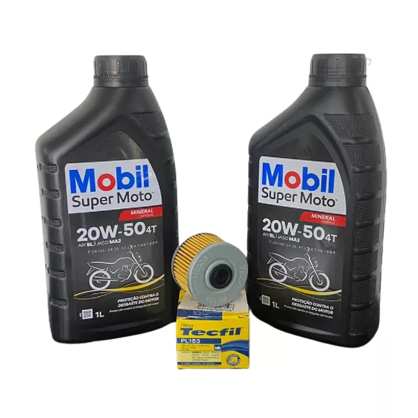 Kit Troca de Óleo 20w50 Mobil Filtro Moto Honda CB XRE 300 Twister Tornado Fazer NX