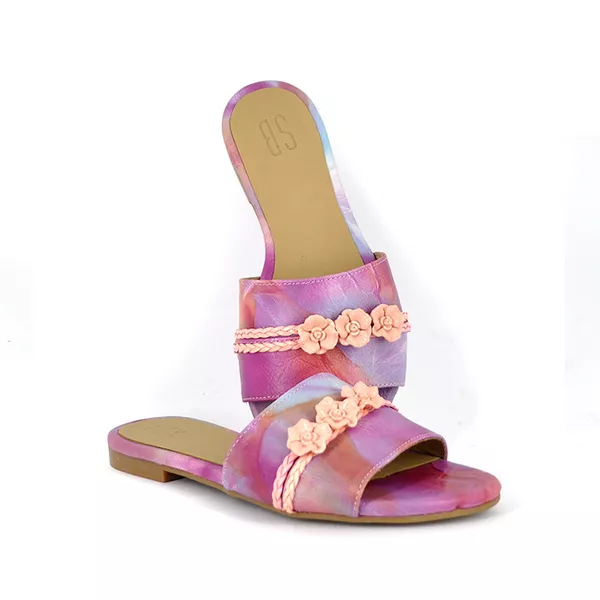 Rasteira em Couro Tie Dye e Detalhe de Flor