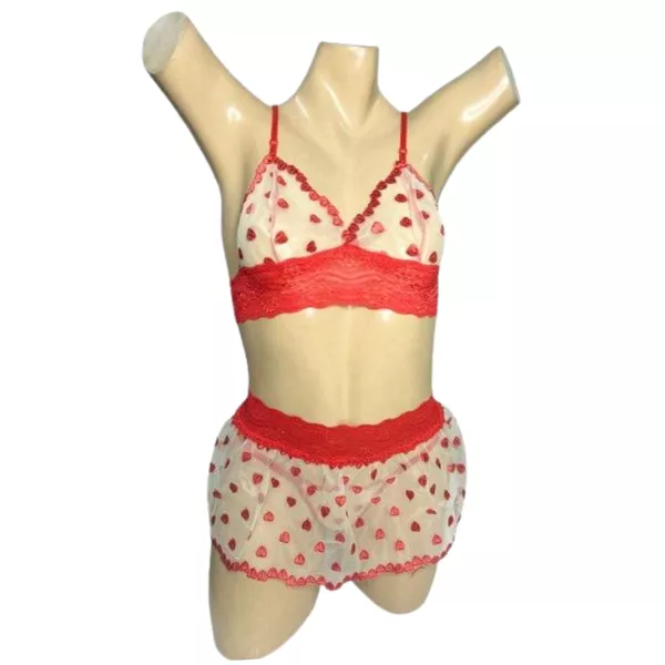 Conjunto Coração Com Sainha (ID1118). - Amarelo c/ Vermelho