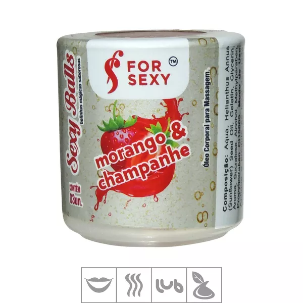 *Bolinha Beijável Sexy Balls 3un (ST732). - Morango c/ Champagne