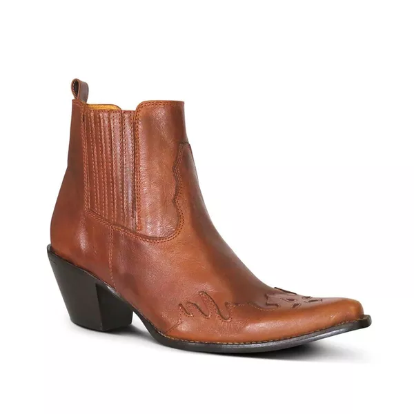 Botina Feminina Couro Mustang Havana Com Detalhes - Silverado Botas