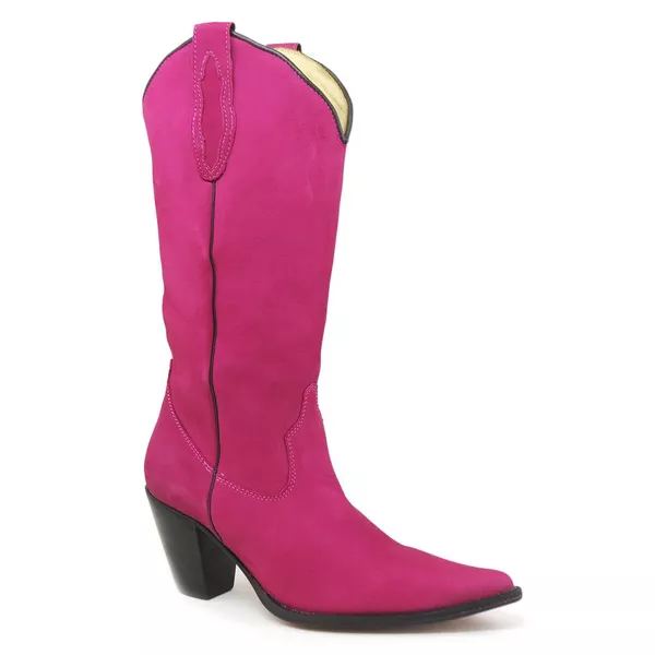Bota Texana Feminina Couro Nobuck Pink Lisa - Silverado Botas