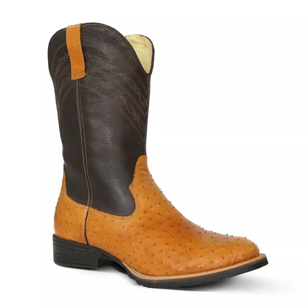 Bota Texana Exótica Masculina Couro Avestruz Conhaque e Floater Chocolate - Silverado Botas