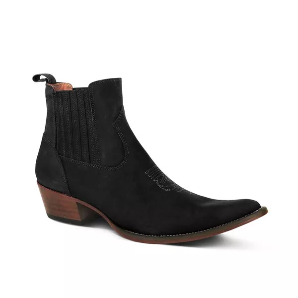 Botina Masculina Couro Nobuck Preto - Silverado Botas