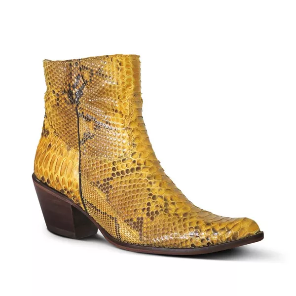 Botina Feminina Exótica Couro Pithon Mostarda - Silverado Botas