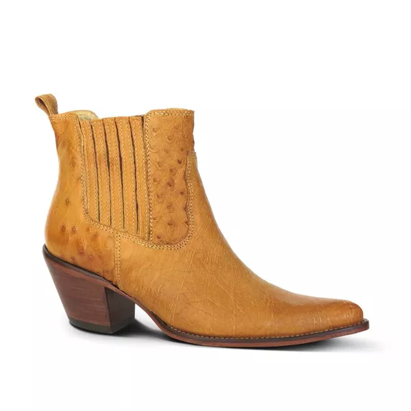 Botina Feminina Exótica Couro Barriga Avestruz Whisky - Silverado Botas