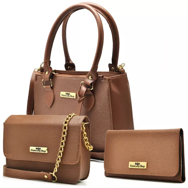 Kit Com 2 Bolsas Femininas Transversais e 1 Carteira Marrom