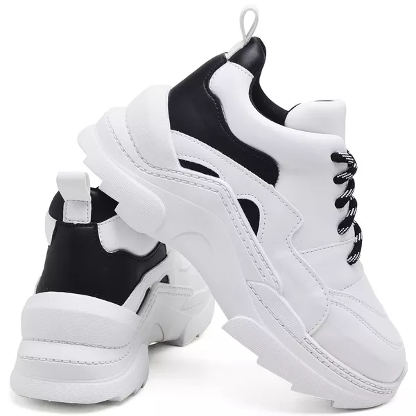 Tênis New Recortes Branco e Preto Sneaker Chunky - Cadarço